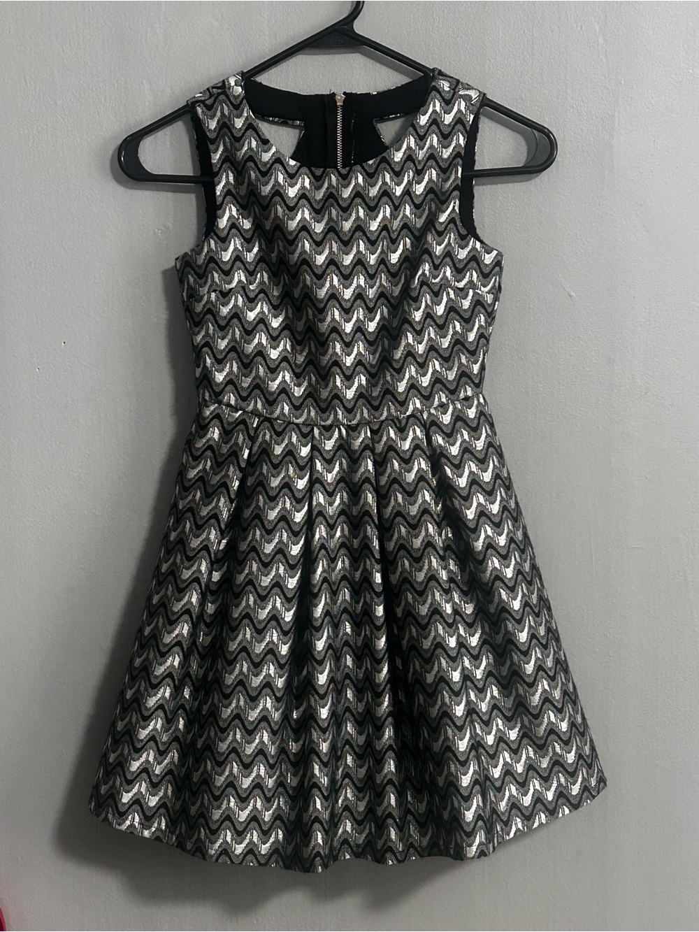 Three Hearts Black and Silver Metallic Fit-and-Flare Party Dress